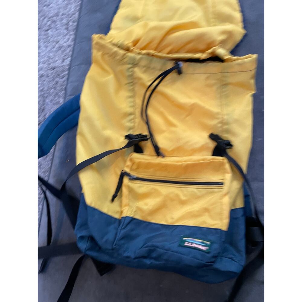 LL Bean 90s Continental Backpack Rucksack Yellow Blue Hiking Technical Vintage - Picture 12 of 14